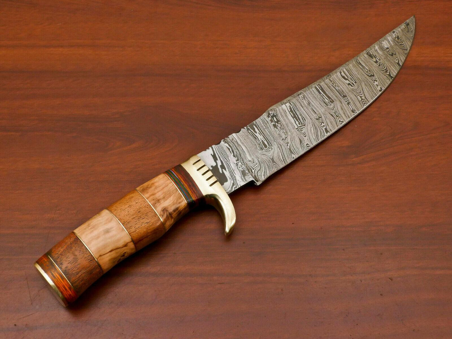 14" Damascus Steel Bowie Knife – Rosewood & Olive Wood Handle