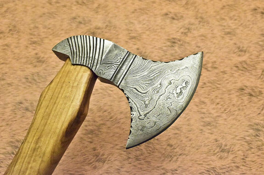 Hand Forged Damascus Steel Pipe Tomahawk Axe with Walnut Handle