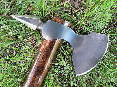 Hand Forged Viking Spike Tomahawk with Curly Walnut Handle and Harness