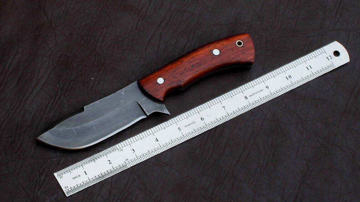 8" Hand Forged D2 Steel Hunting Skinner Fixed Blade Knife Hardwood Handle with Leather Sheath