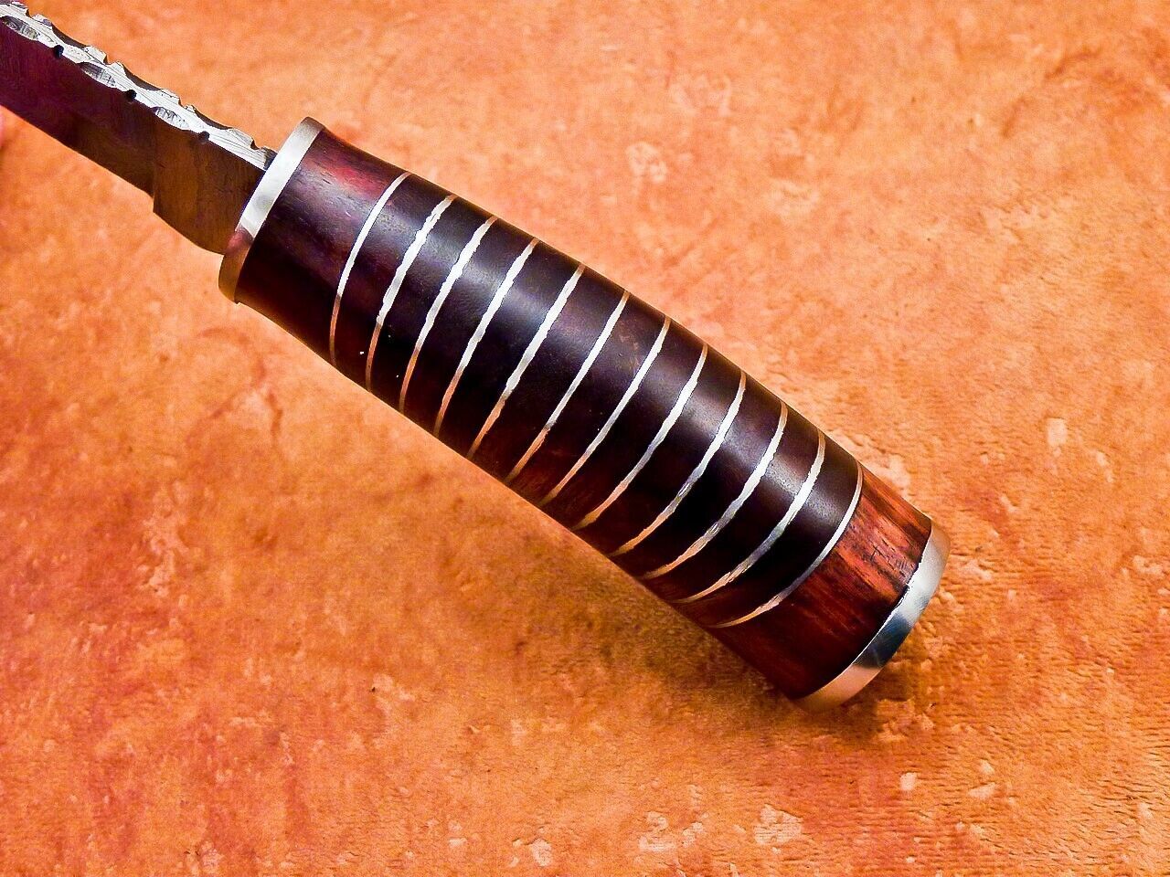 7.5" Handmade Damascus Bowie Knife with Natural Hardwood Handle