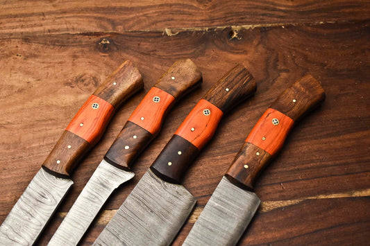 Set of 4 Handmade Damascus Steel Chef Knives – Premium Layered Damascus Blades
