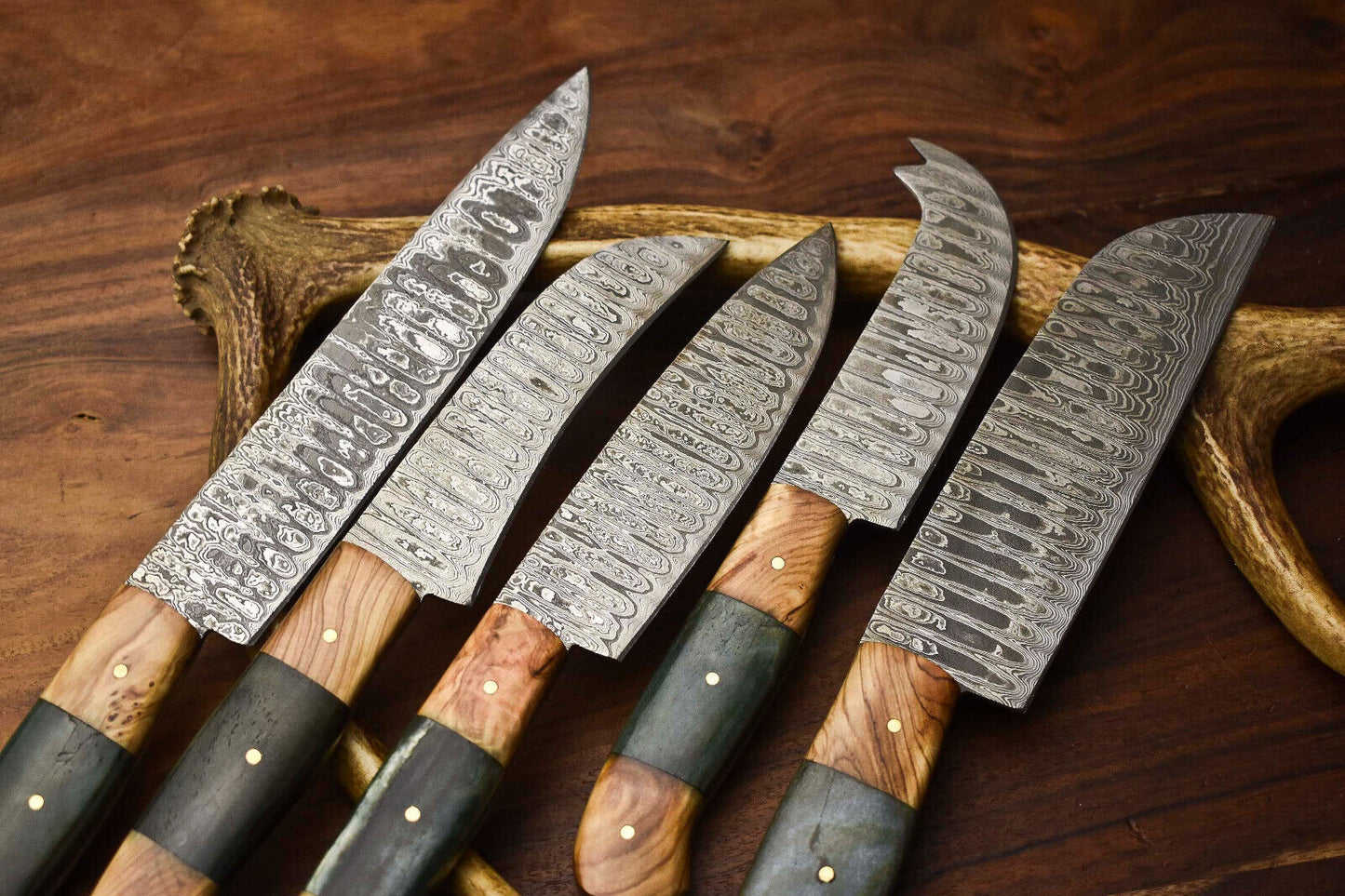 Premium 5-Piece Handmade Hammered Damascus Steel Chef Knife Set – Professional Kitchen Blades