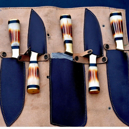 CUSTOM HANDMADE DAMASCUS STEEL CHEF KNIVES KITCHEN KNIFE SET