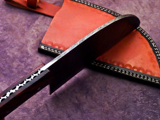 12" Professional Handmade Damascus Steel Chopper Cleaver Knife with Hard Wood Handle + Leather Sheath