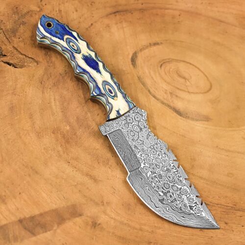 Handmade Damascus Steel Hunting & Camping Tracker Knife | Paka Wood, Camel Bone & Brass Handle