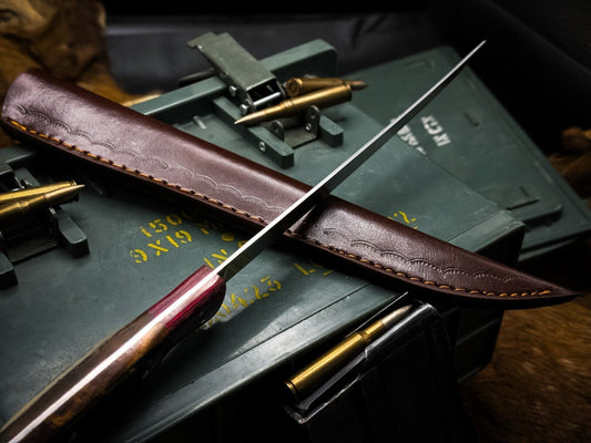 Handmade J2 Steel Kitchen Chef Fillet Knife Ram Horn Handle, Cow Leather Sheath