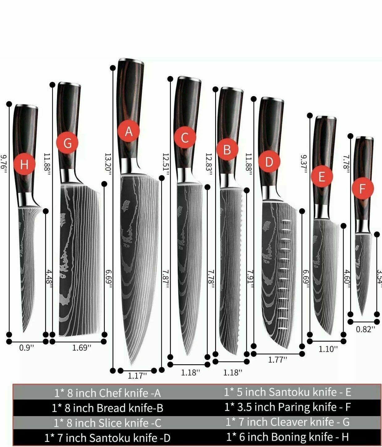 Japanese Damascus Style Stainless Steel 8-Piece Kitchen Chef Knife Set | Ultra Sharp