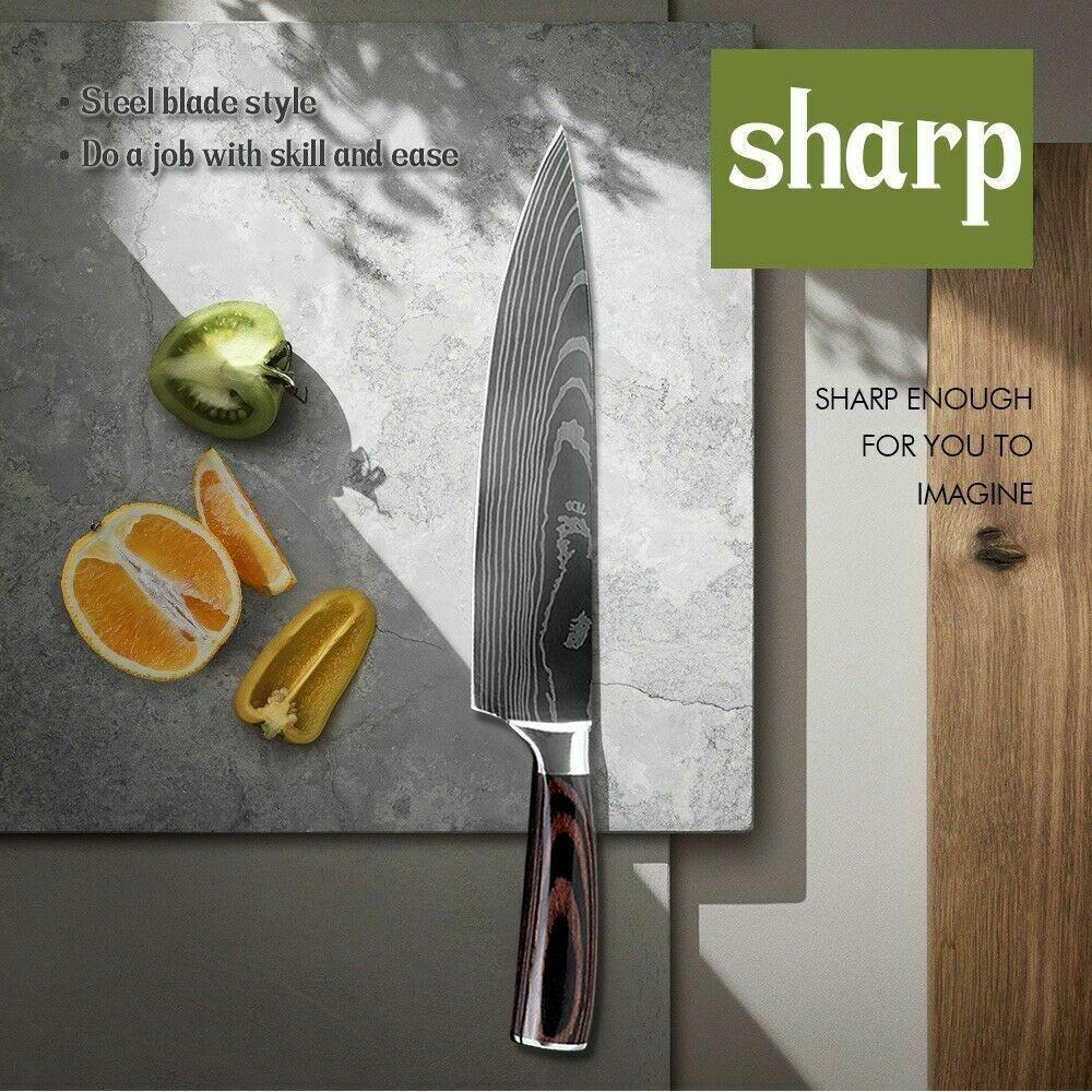 Japanese Damascus Style Stainless Steel 8-Piece Kitchen Chef Knife Set | Ultra Sharp