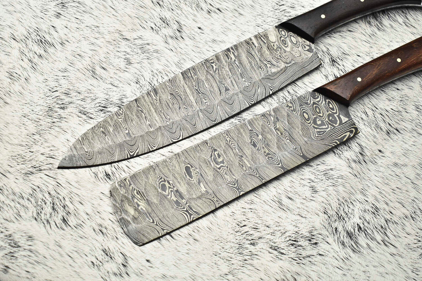 Lot of 2 Handmade Damascus Steel Blade Chef Set Knife, Full Tang, 100% Handmade