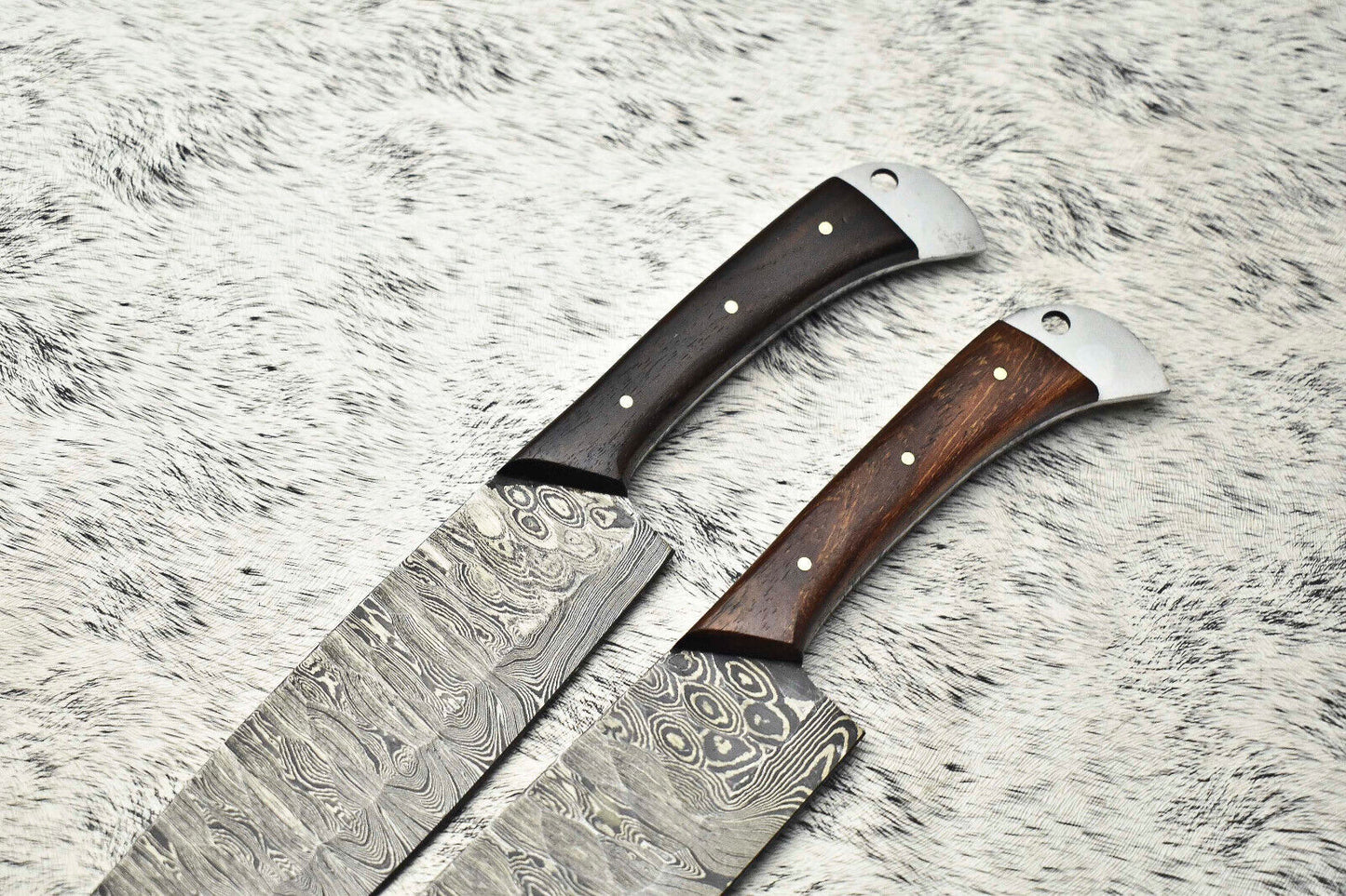 Lot of 2 Handmade Damascus Steel Blade Chef Set Knife, Full Tang, 100% Handmade