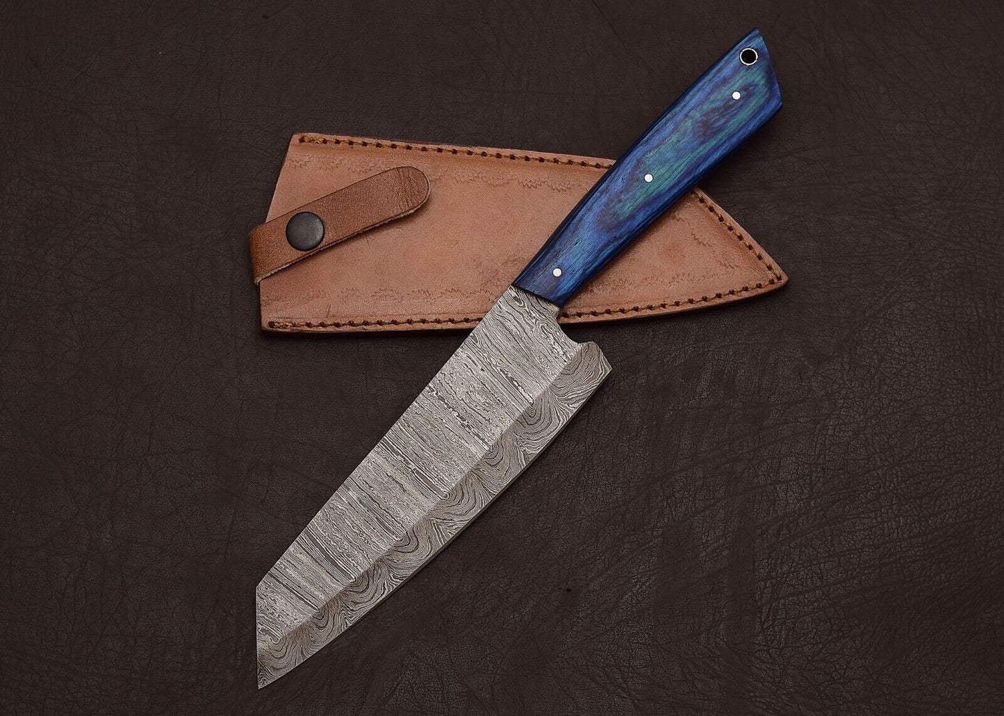 Custom Forged Damascus Steel Chef Knife | Outdoor Hunting Blade with Pakka Handle