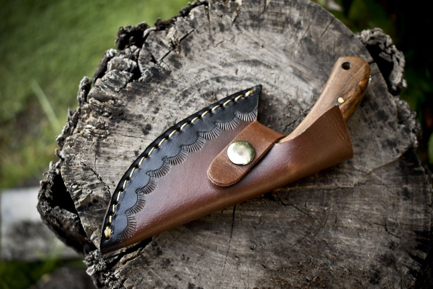 7" Custom AUS-8 Steel Skinner Knife – Walnut Wood Handle, Leather Sheath, Rare Outdoor Gift