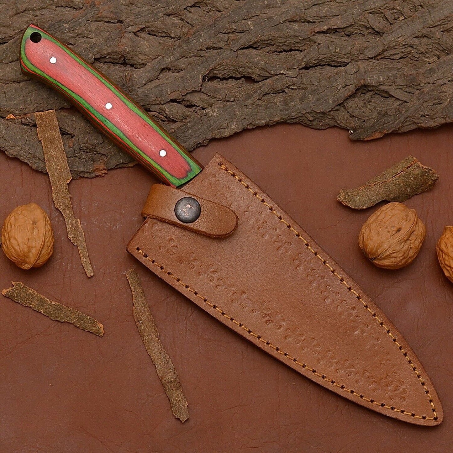 Hand-Forged Damascus Steel Chef Knife – 12" Kitchen & Hunting Knife with Wooden Handle