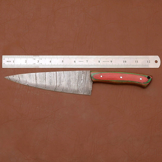 Hand-Forged Damascus Steel Chef Knife – 12" Kitchen & Hunting Knife with Wooden Handle