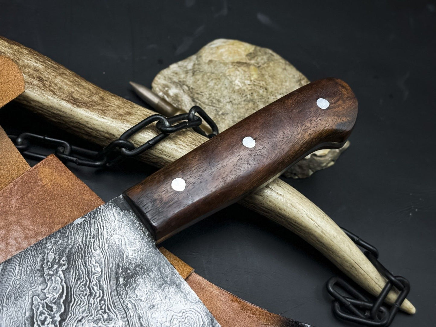 Handmade Damascus Steel Chef Cleaver – Full Tang EDC Kitchen Knife with Wood Handle & Sheath