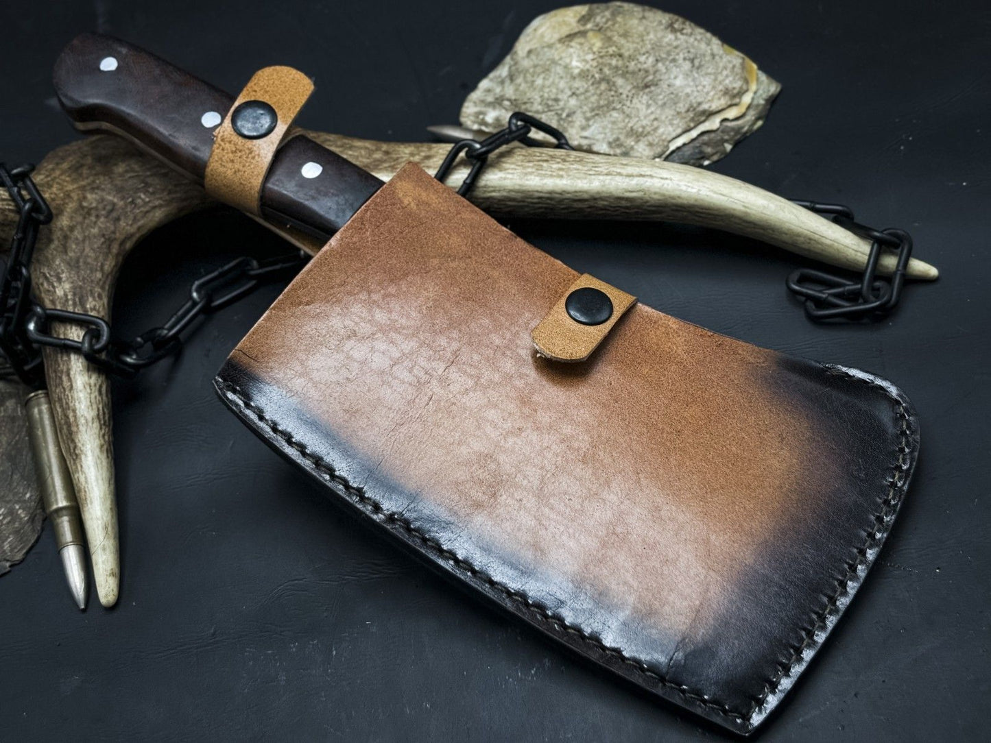 Handmade Damascus Steel Chef Cleaver – Full Tang EDC Kitchen Knife with Wood Handle & Sheath