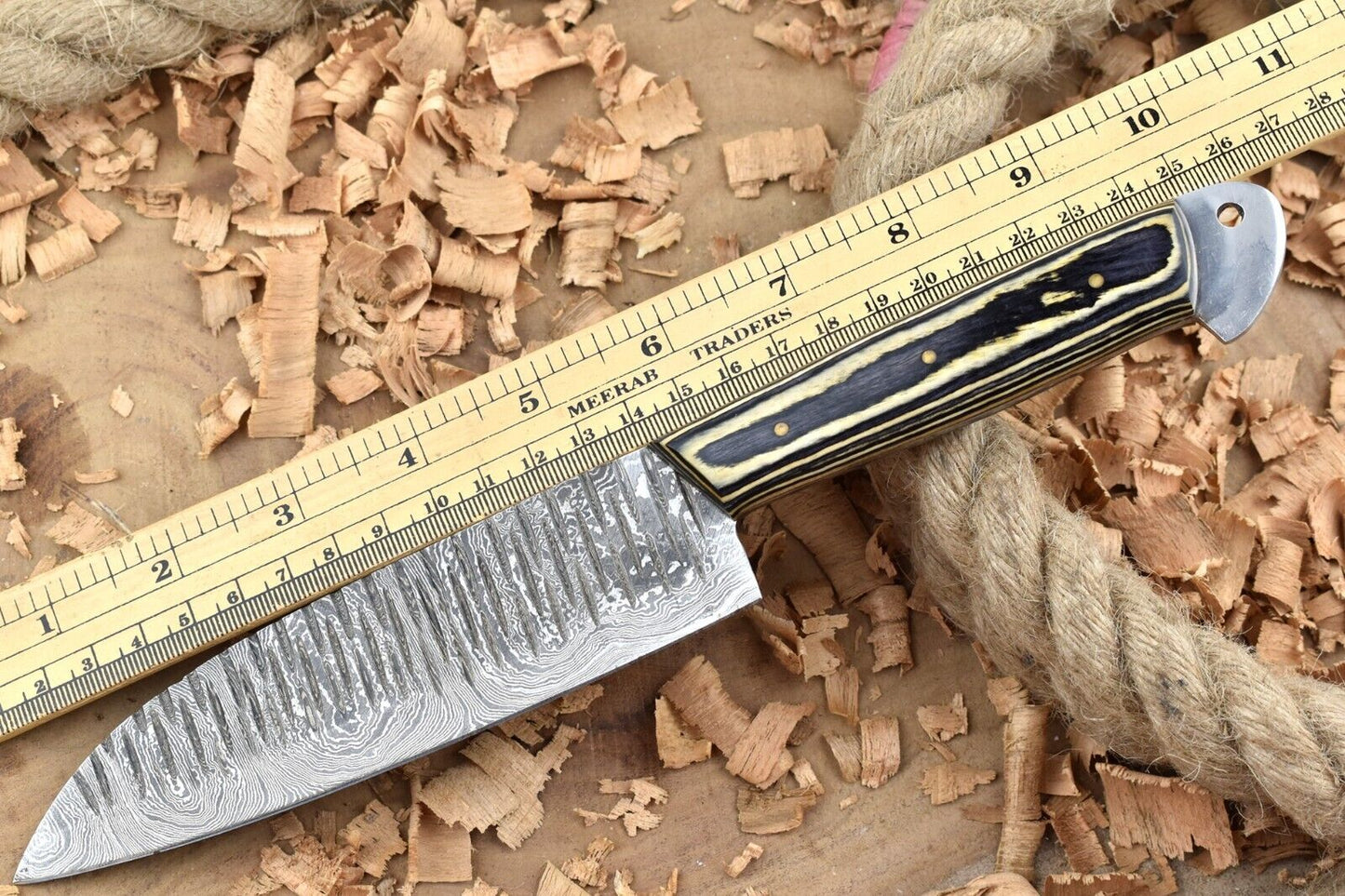 Custom Handmade Forged Damascus Steel Kitchen Chef Knife – Black & White Dollar Thappa Handle