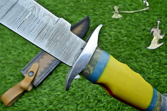 Heritage Forge 13 Inch Damascus Steel Bowie Knife with Resin Handle for Hunting and Camping