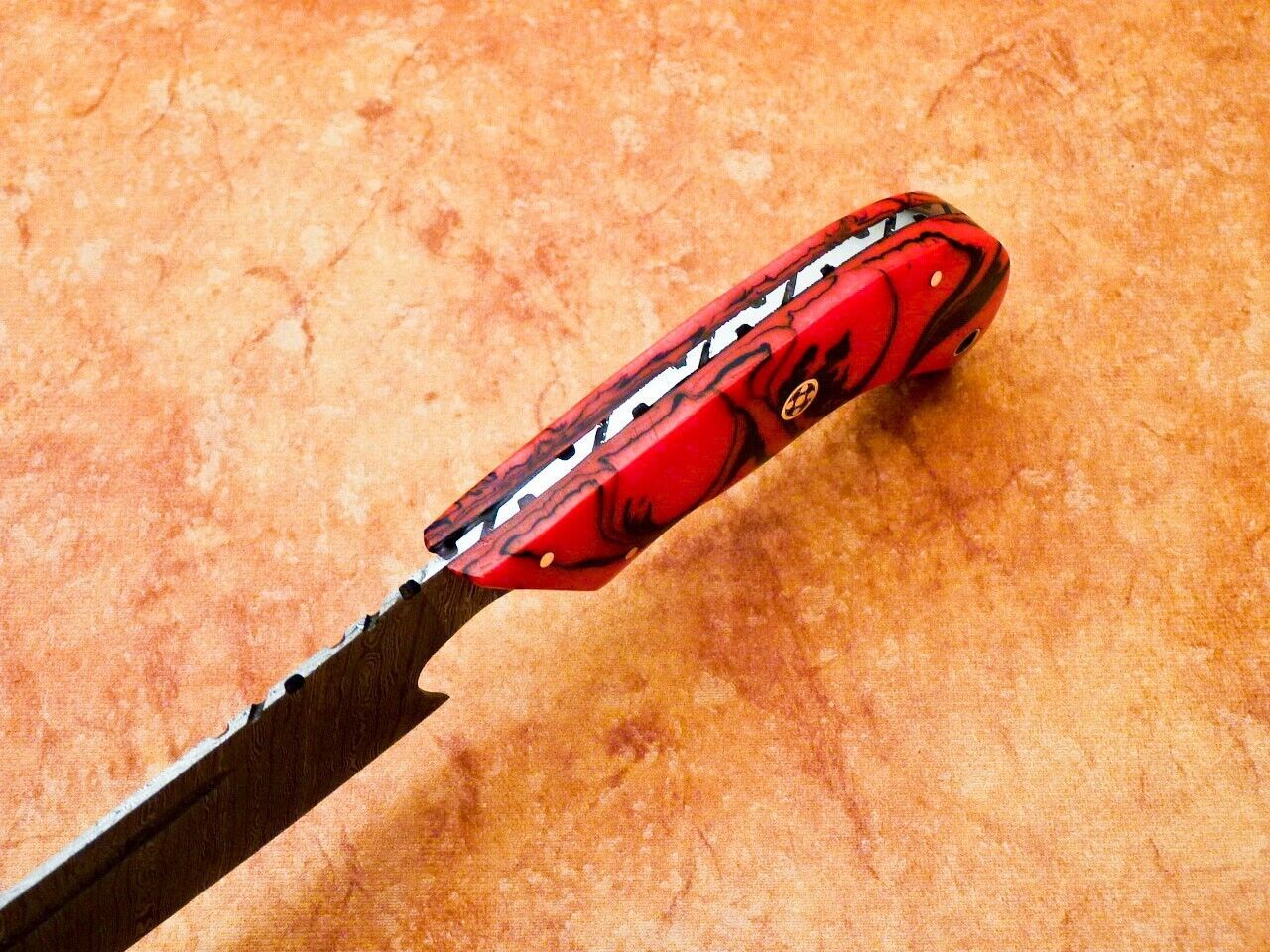 12" Custom Hand Forged Damascus Steel Chef Kitchen Knife with Resin Handle & File Work