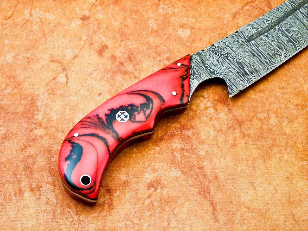 12" Custom Hand Forged Damascus Steel Chef Kitchen Knife with Resin Handle & File Work