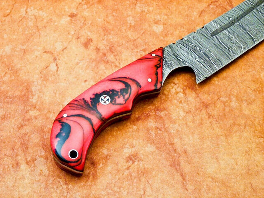 12" Custom Hand Forged Damascus Steel Chef Kitchen Knife with Resin Handle & File Work