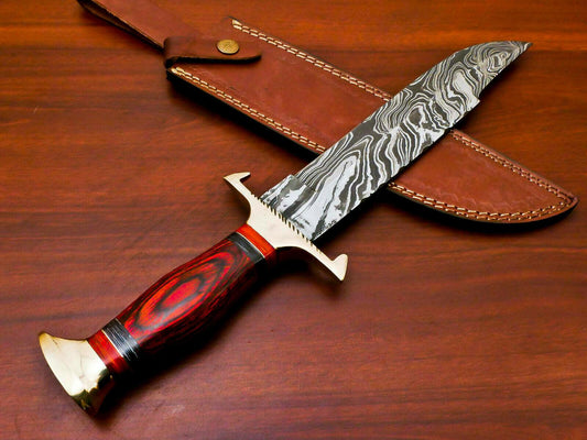 15.5" Handmade Damascus Bowie Knife | Pakka Wood Handle