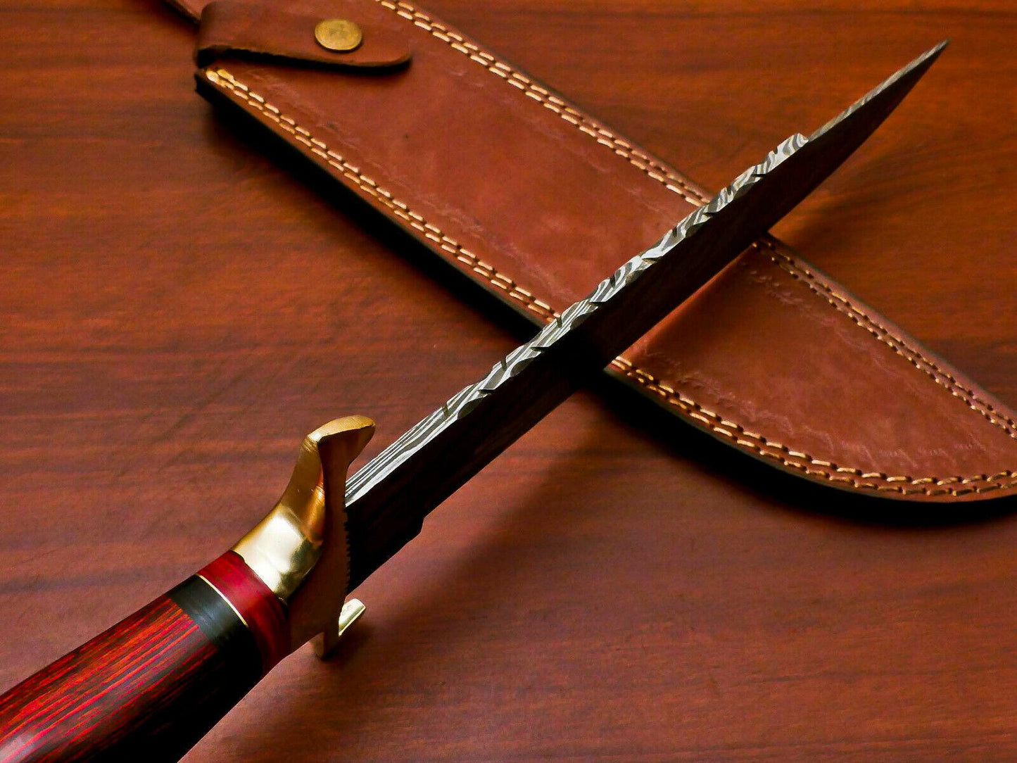 15.5" Handmade Damascus Bowie Knife | Pakka Wood Handle