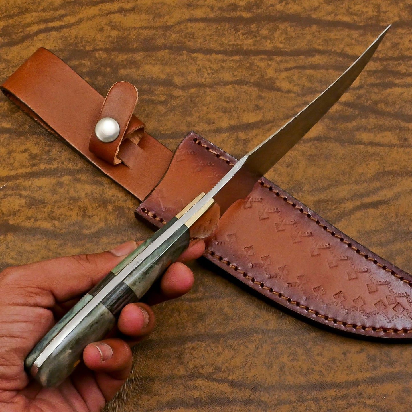 Premium Handmade 12-Inch D2 Steel Full Tang Bowie Hunting Knife with Bone & Wood Grip