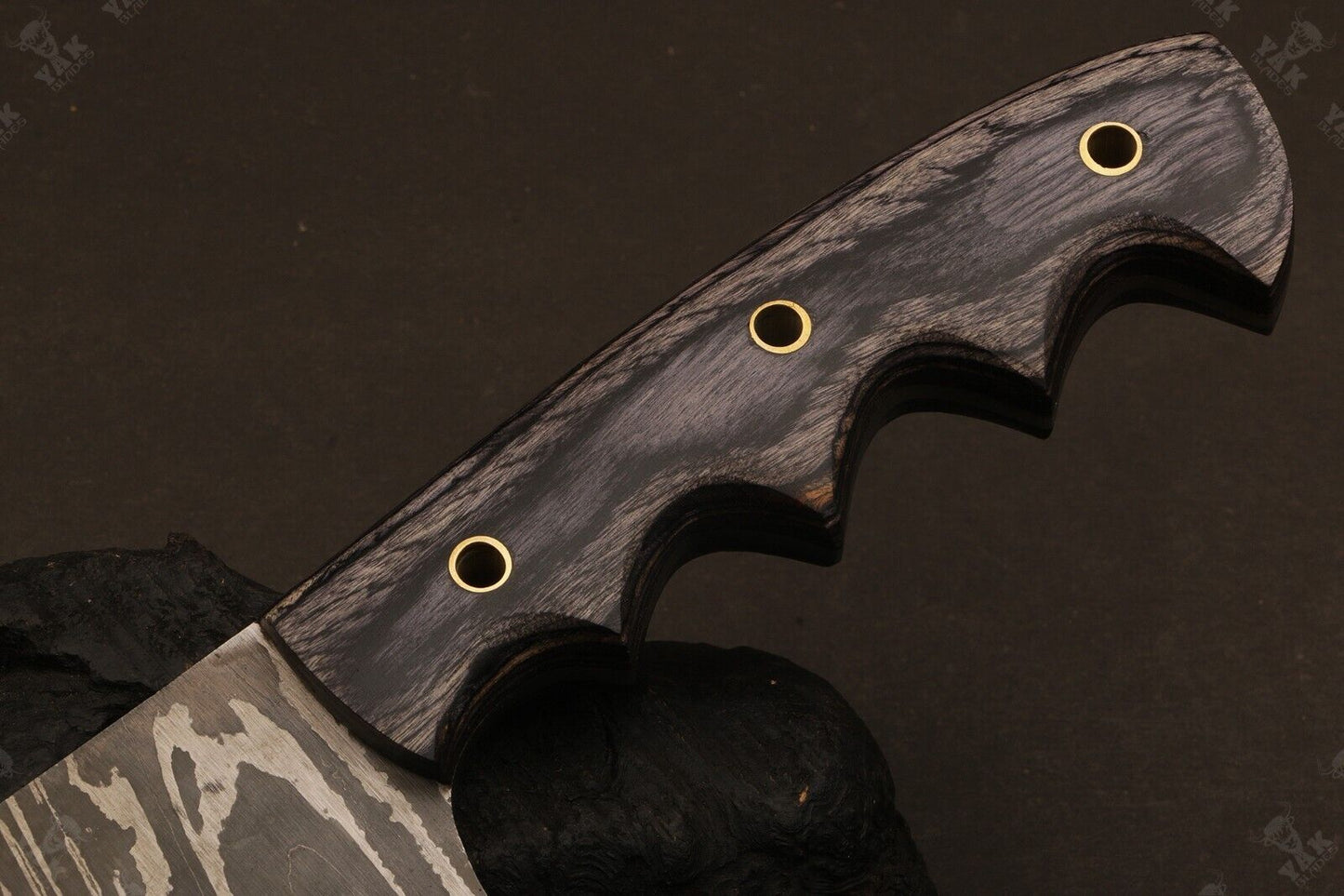 Heritage Forge 14 Inch Damascus Steel Bowie Knife with Camel Bone and Wood Handle for Camping and Hunting