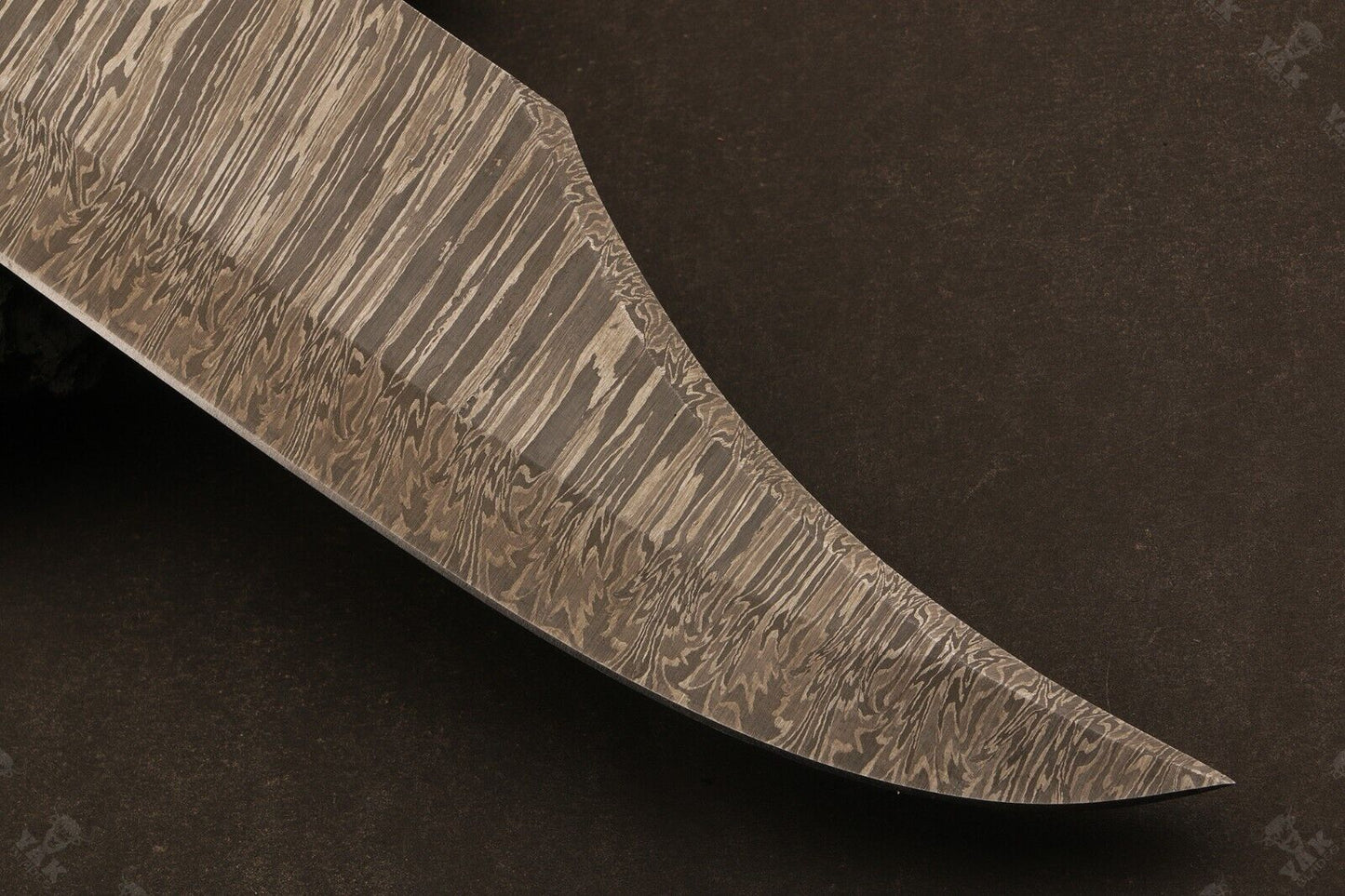 Heritage Forge 14 Inch Damascus Steel Bowie Knife with Camel Bone and Wood Handle for Camping and Hunting
