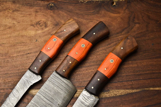 Lot of 3 PCS Custom Handmade Damascus Steel Blade Full Tang Chef Knife Set