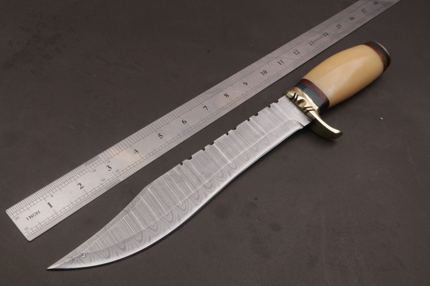 15.5 Inch Custom Handmade Twist Damascus Steel Bowie Knife with Resin Handle by Heritage Forge