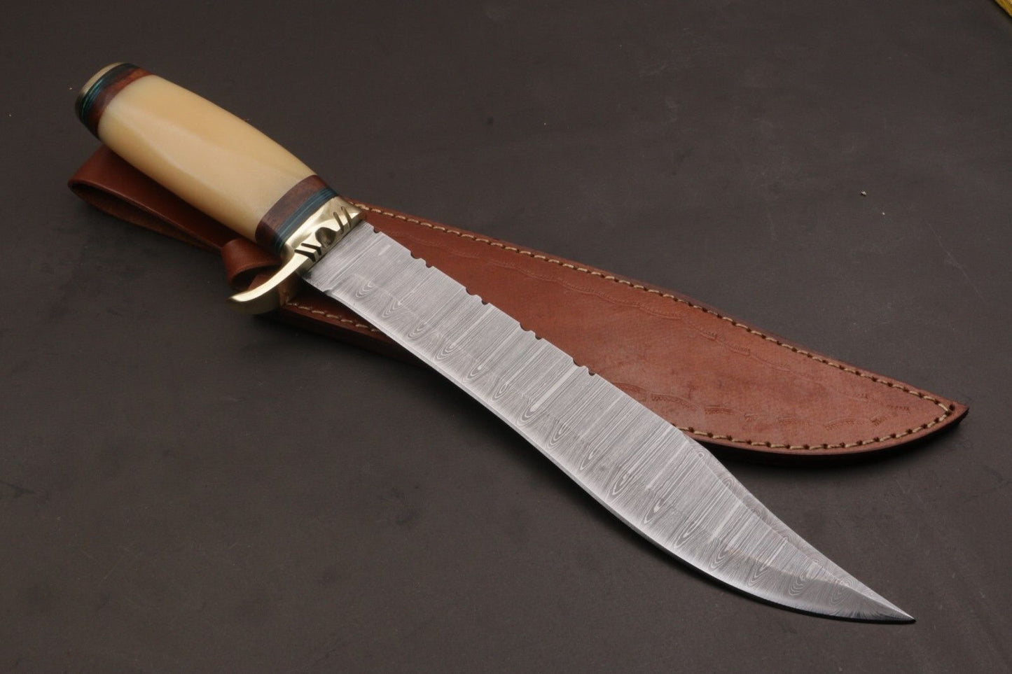15.5 Inch Custom Handmade Twist Damascus Steel Bowie Knife with Resin Handle by Heritage Forge