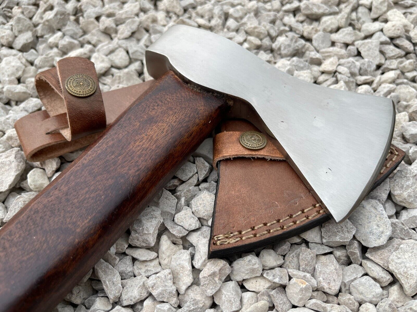 Handmade 15.5 Inch Viking Carbon Steel Axe with Engraved Ash Wood Handle and Leather Sheath