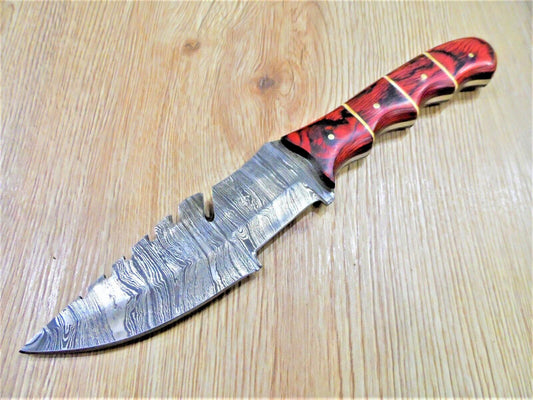 Handmade Damascus Bowie Knife | 10" Camping & Hunting Fixed Blade with Pakka Wood Handle