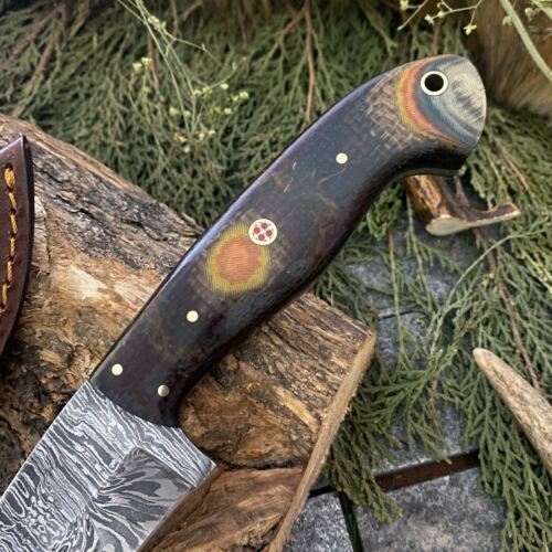 9.8" Handmade Damascus Steel Bowie Knife with Micarta Handle EDC Knife