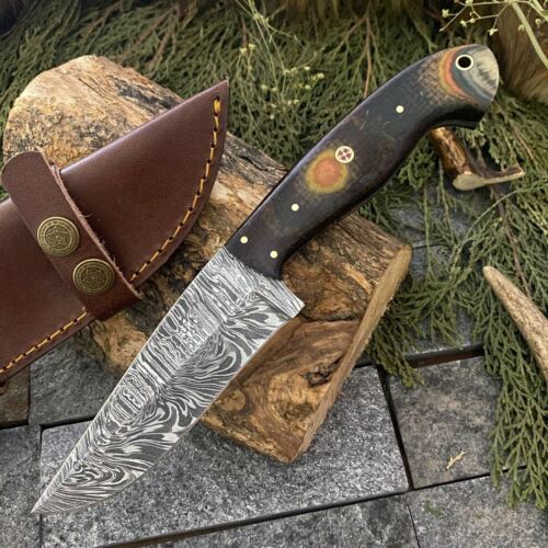 9.8" Handmade Damascus Steel Bowie Knife with Micarta Handle EDC Knife