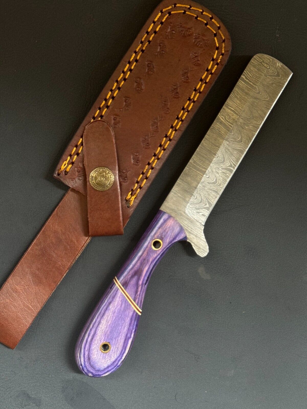 9" Damascus Steel Bull Cutter Knife Handmade Bull Cutter Knife with Wood Handle