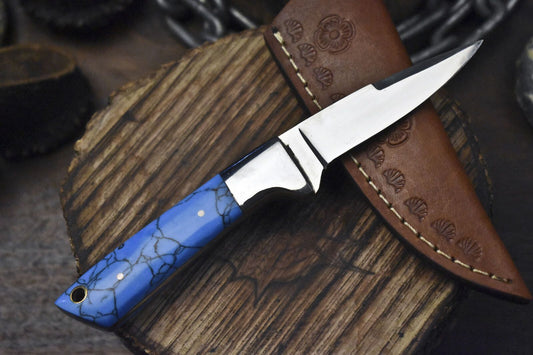 7" Hand Forged Skinner Knife | ATS-34 Steel Blade | Corian Handle with Steel Bolster