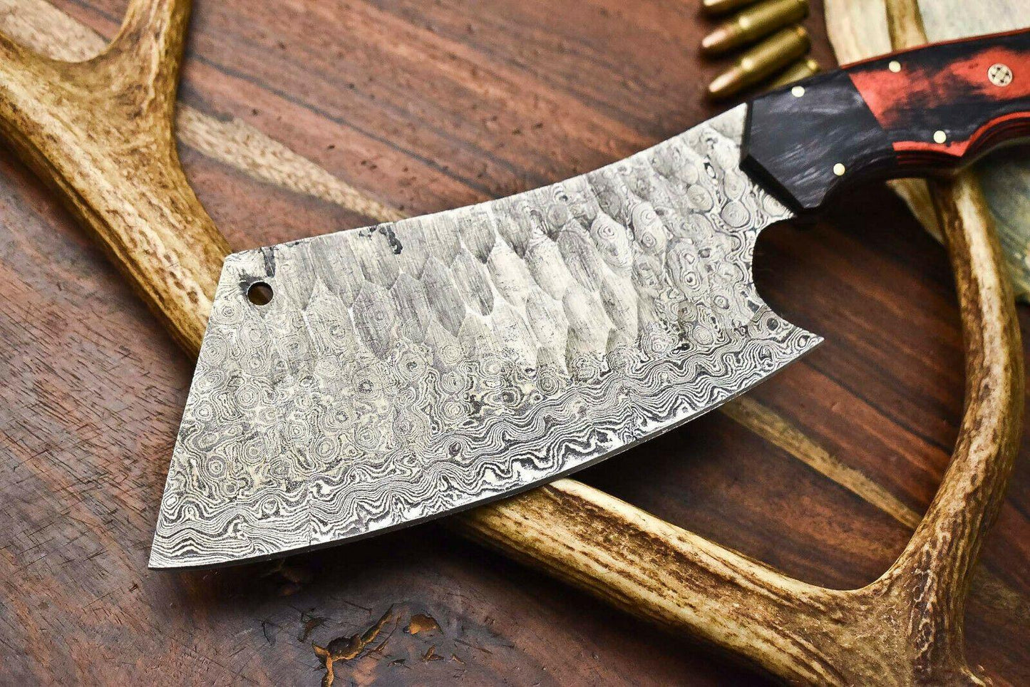Custom Hand Made Damascus Blade Chef Chopper Knife | Hard Wood Handle