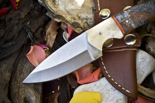 8" Handmade Skinner Knife | 440C Steel Blade & Corian Handle | Heritage Forge Hunting Knife