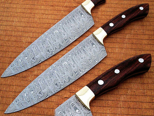 12" Damascus Chef Knife – Rain-Drop Pattern Forged Blade