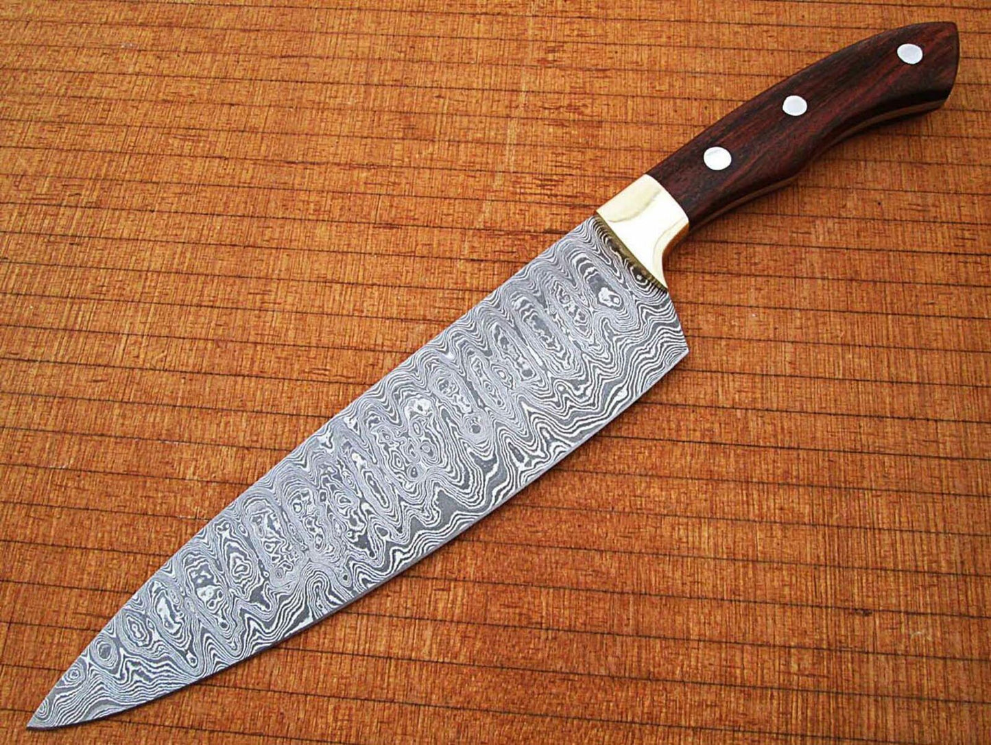 12" Damascus Chef Knife – Rain-Drop Pattern Forged Blade
