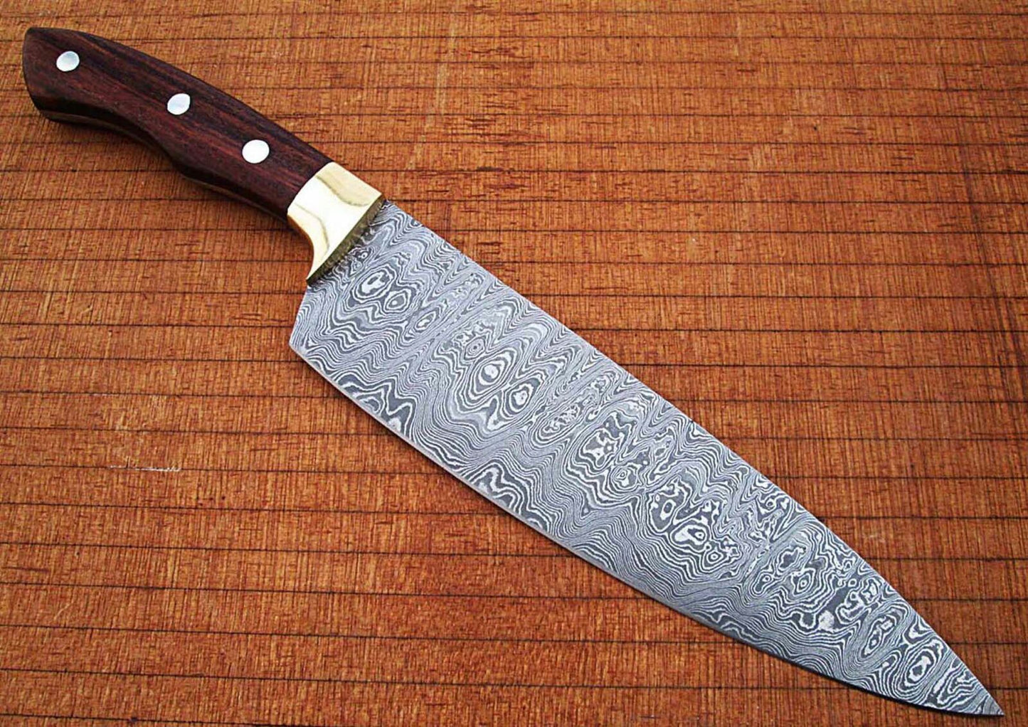 12" Damascus Chef Knife – Rain-Drop Pattern Forged Blade