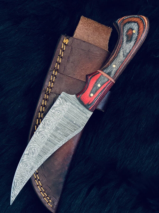 9" Handmade Twist Damascus Steel Bowie Hunting Knife with Camel Bone & Wood Handle