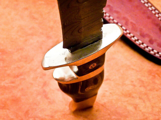 12" Custom Damascus Bowie Knife | Hardwood Handle & Brass Bolster
