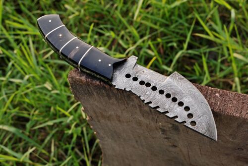 Custom Handmade Forged Damascus Steel Hunting Tracker Fixed Blade Knife Full Tang with Leather Sheath