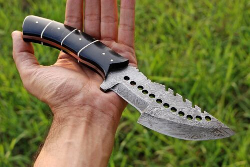 Custom Handmade Forged Damascus Steel Hunting Tracker Fixed Blade Knife Full Tang with Leather Sheath