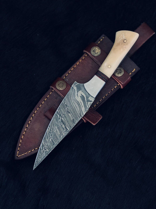 10" Twist Damascus Bowie Hunting Knife – Bone & Wood Handle